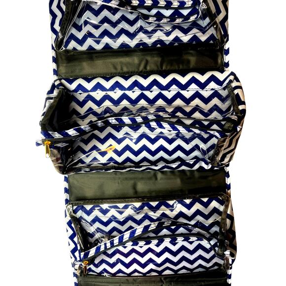 JM New York Blue White Large Cosmetic Caddie Makeup Case - Picture 6 of 9